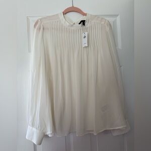 Banana Republic Pleated Light Cream Long-Sleeve Blouse